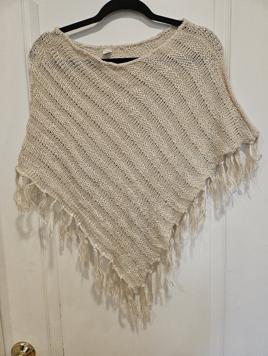 Accessories - Cream Knit Fringe Poncho